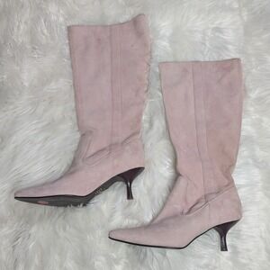 Rare Spiegel 1960s Genuine Suede Kitten Heel Pointed Toe Baby Pink Boots Size 6B